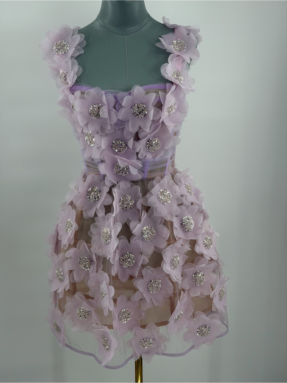 🆕 BRONX & BANCO 🧿 NWOT Rosalie Floral-Appliqué Mini Dress, Lavender, Sz XS US2 - Picture 11 of 16